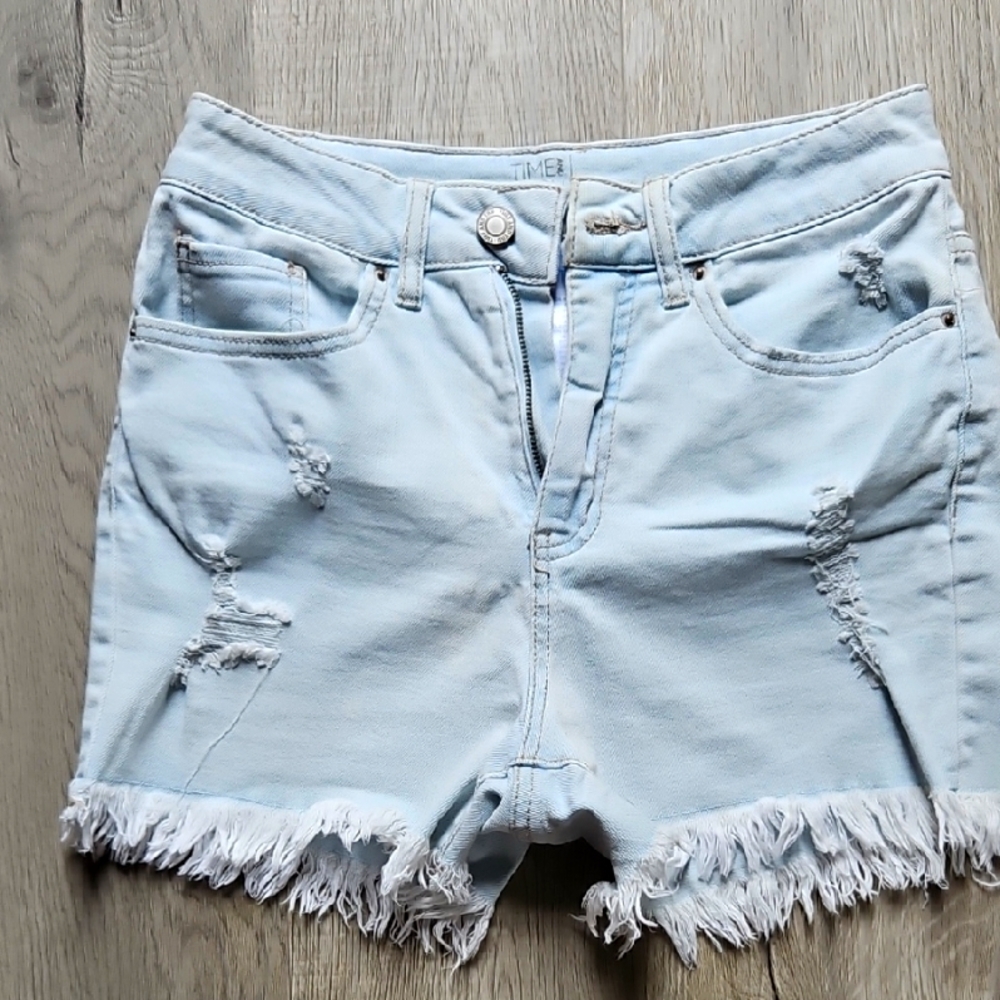 Time and Tru Blue Jean Shorts Distressed Frayed Hem
